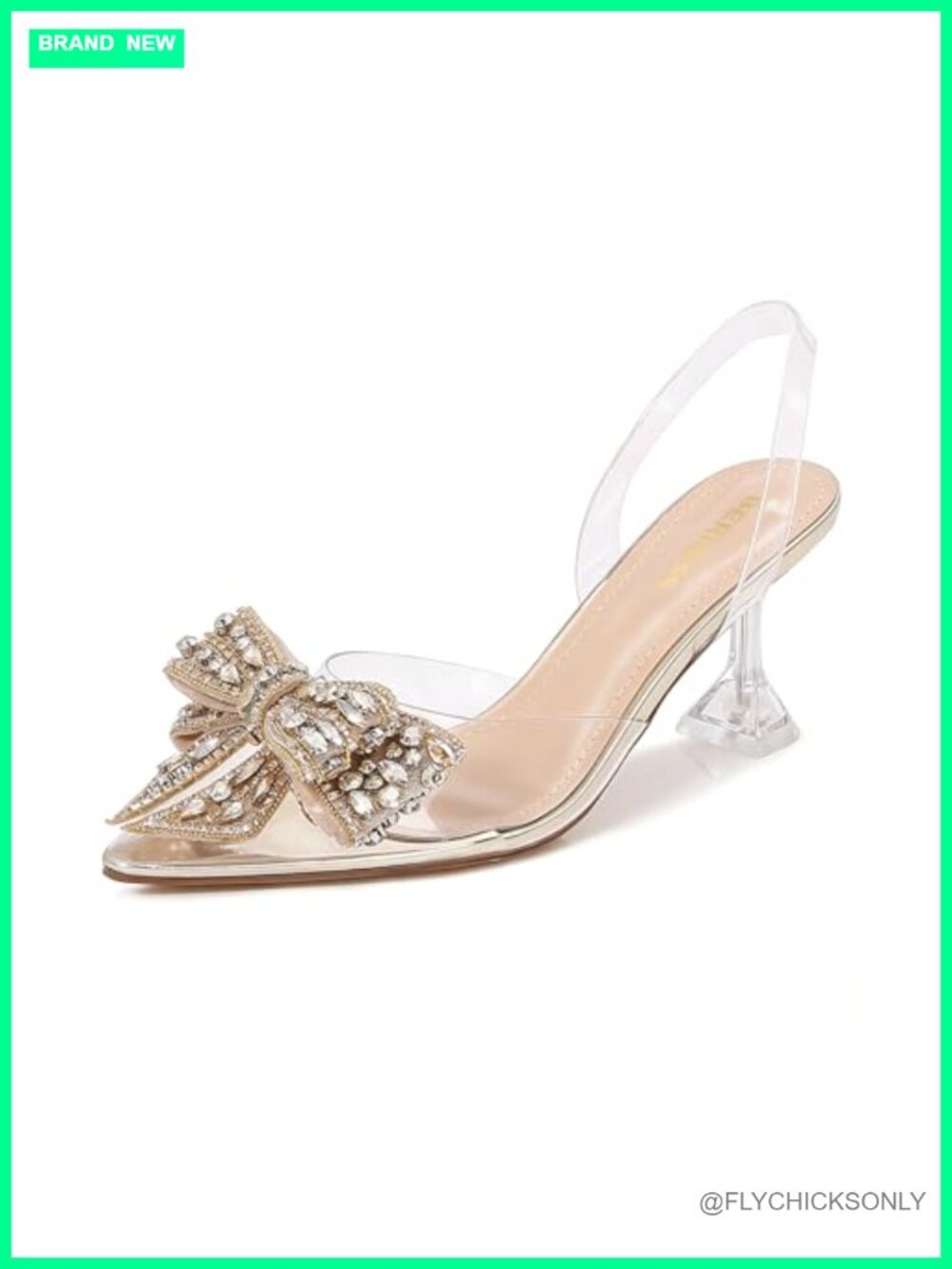 Crystal Bow Clear Slingback Kitten Heels Pointed Toe Pumps